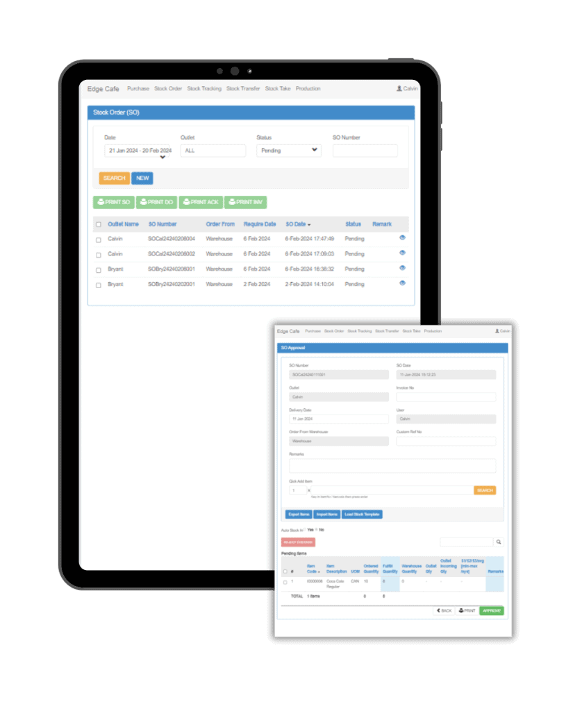 Integrated POS and Inventory - Image of a stock order screen demonstrating the efficiency of a combined inventory management and point-of-sale system. This integrated solution provides accurate and up-to-date inventory data, streamlining stock ordering and improving business operations.