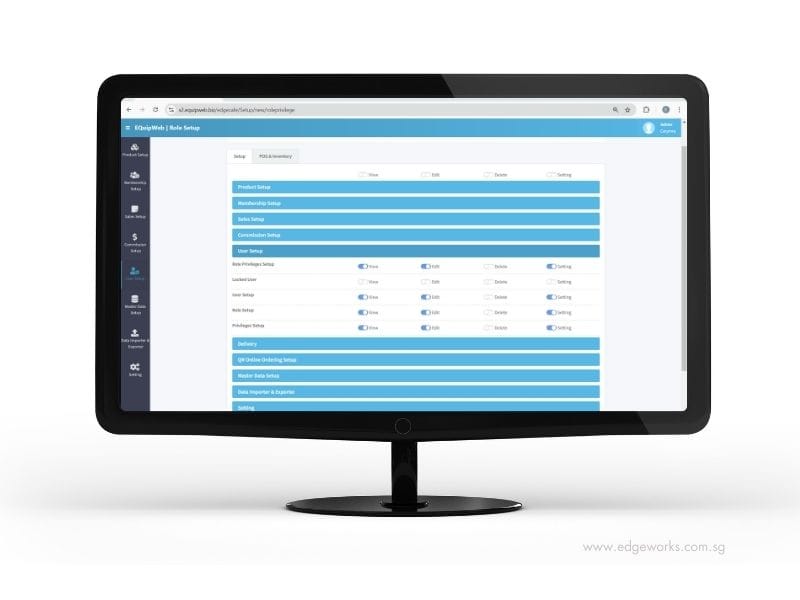 Role-based setup from the backend of Edgeworks POS system