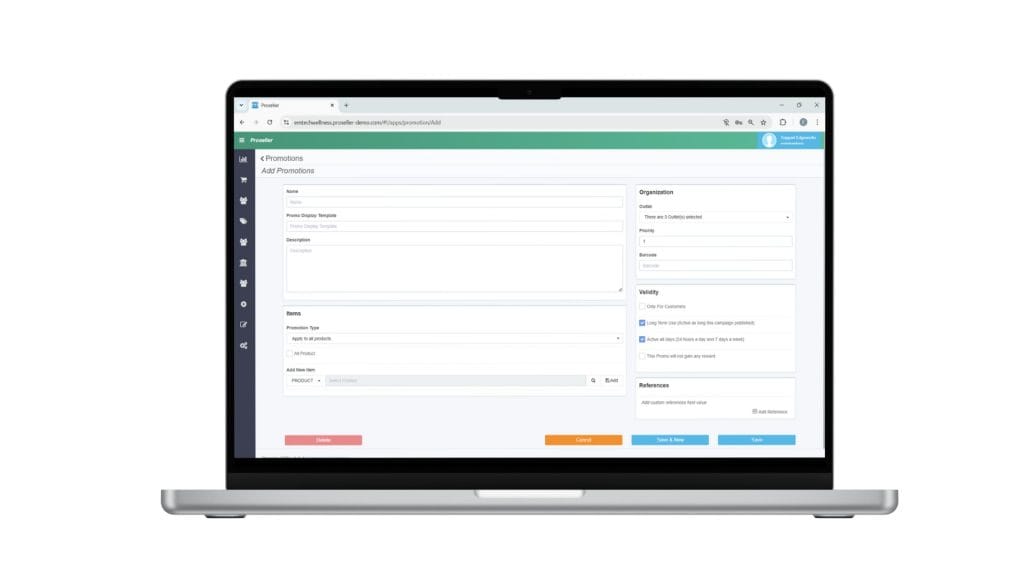 A dashboard displaying promotion module setup