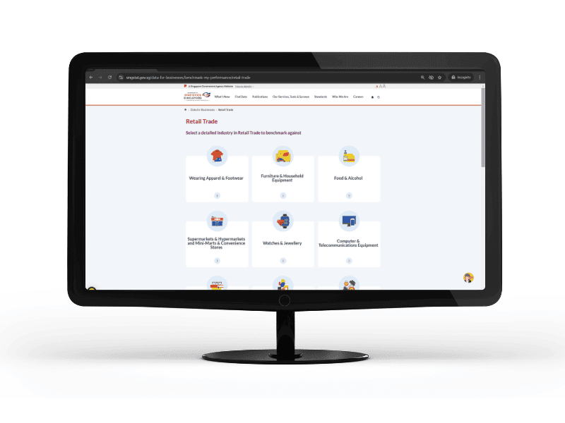 An image of SingStat website where data for retail can be generated and benchmark against