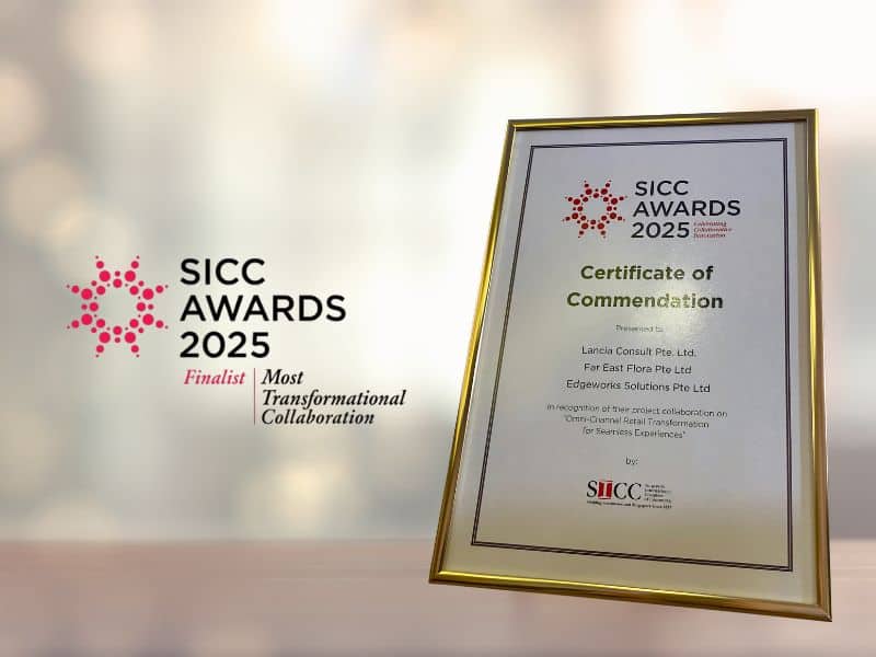 Certificate of commendation awarded to Edgeworks Solutions as a finalist for the SICC Awards 2025 under the category of Most Transformational Collaboration