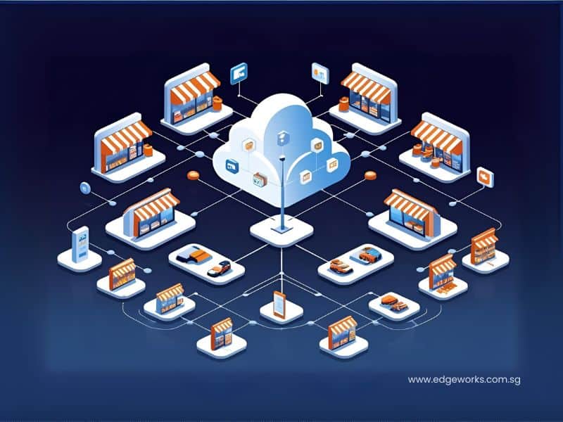 An isometric illustration of a unified commerce system