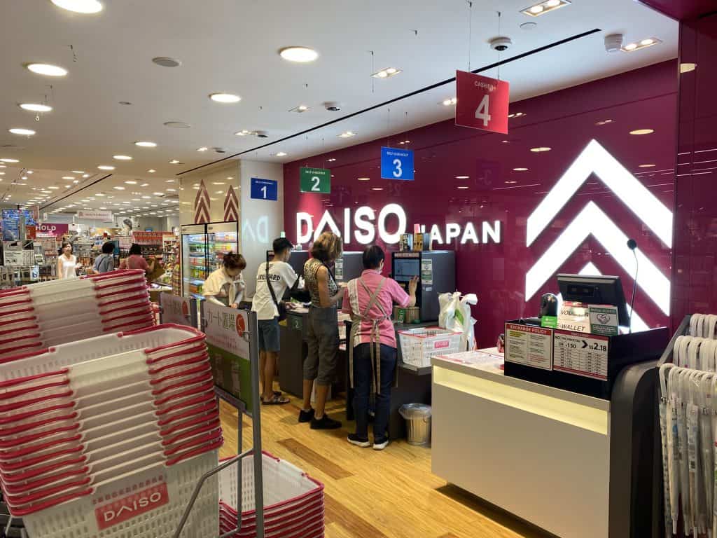 Self-checkout kiosks at Daiso Singapore