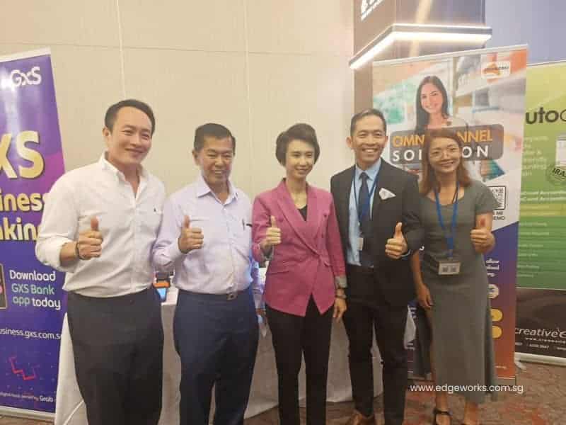 Edgeworks Solutions team showcasing Singapore business solutions including self-service kiosks and omnichannel tools at the Heartland Enterprise Summit 2025